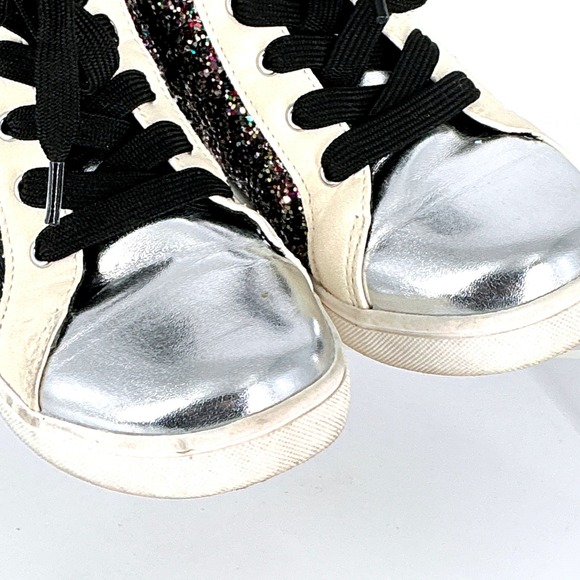 Nina Size 13 Kids Yuti Star High Top Sneakers Silver Black Glitter Lace Up Zip - Picture 14 of 16